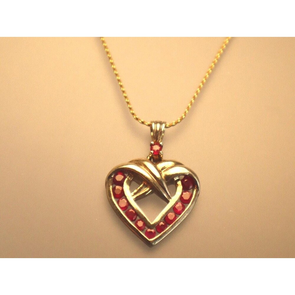 Sterling Vermeil Ruby Heart Necklace Channel Set Pendant